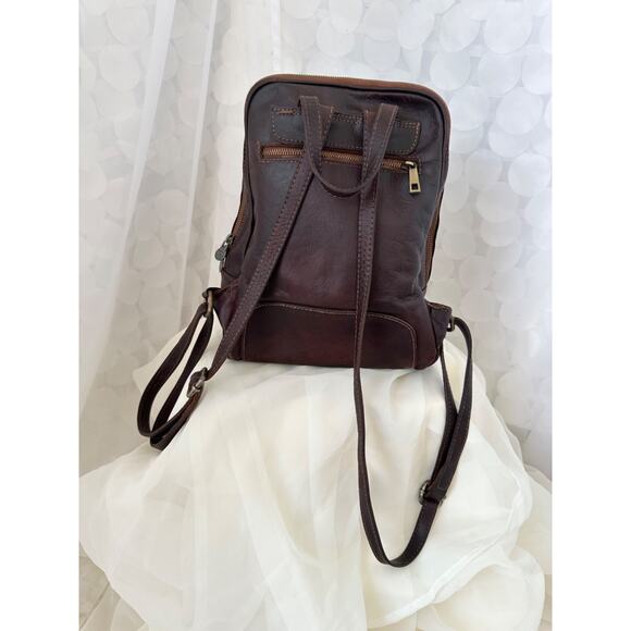 Vintage Brown Genuine Leather Backpack Rucksack Murse unisex Made in Italy Y2K - Picture 5 of 11